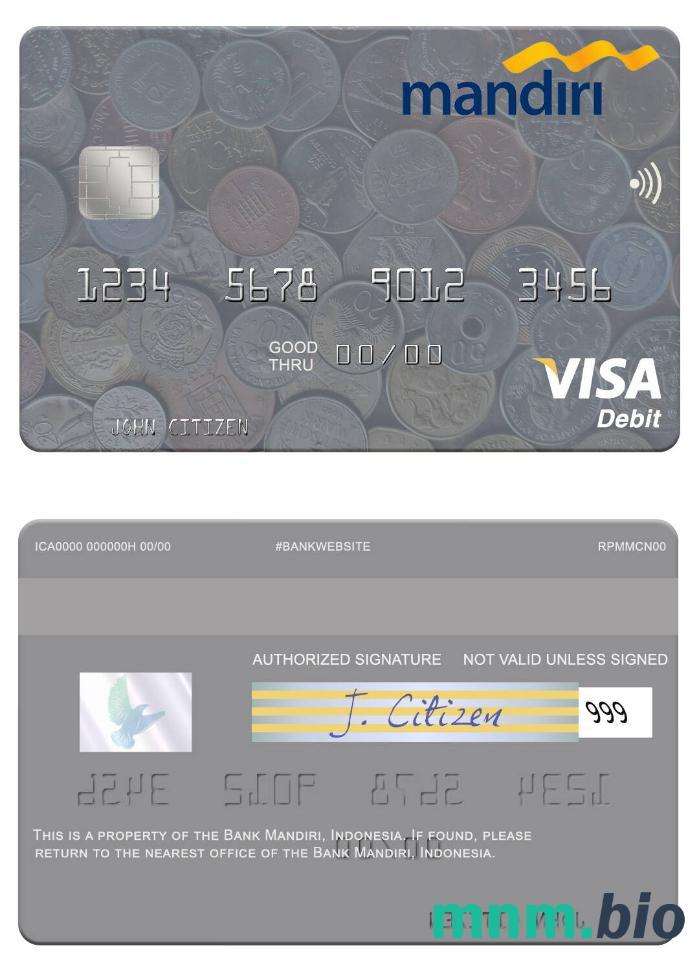 Indonesia Bank Mandiri visa debet karta przykład w formacie PSD